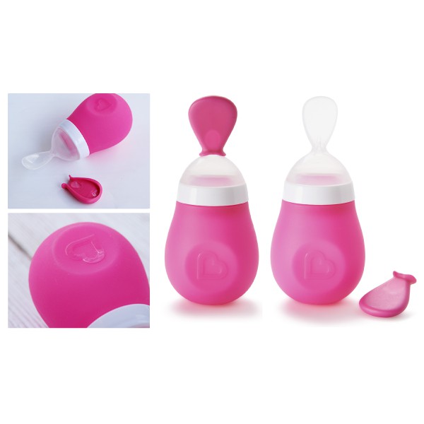 Bình thìa ăn dặm Munchkin - Màu sắc Xanh lơ/Xanh lá/Hồng (Chất liệu Nhựa và silicone an toàn-USA) - dung tích 150ml-95gr