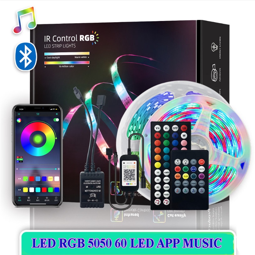 Bộ Đèn Led RGB 5050 Nháy Theo Nhạc 16 Triệu Màu Điều Khiển Bằng Remote Và App