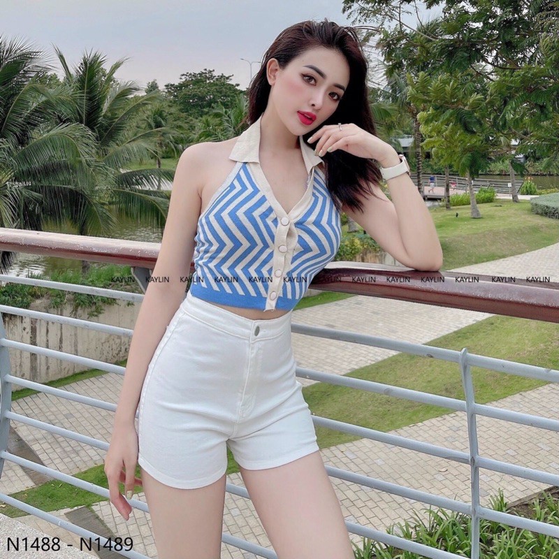Áo yếm kẻ cúc 5 màu(quảng châu)