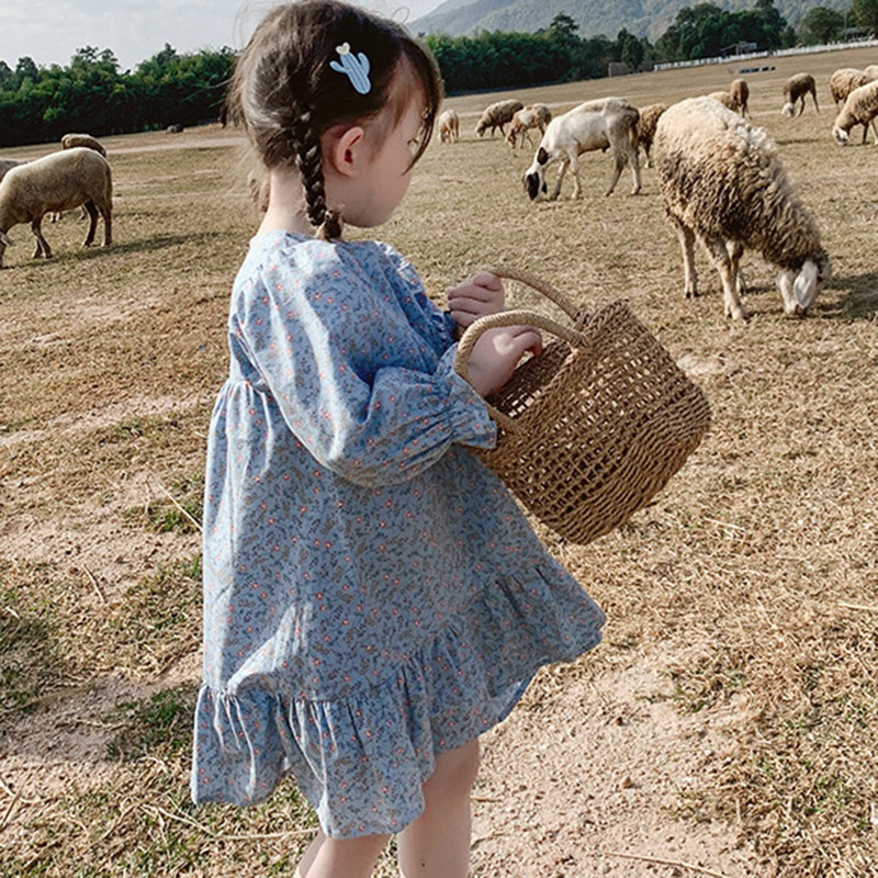 Đầm công chúa dài tay in hoa phong cách Hàn Quốc dễ thương cho bé gái