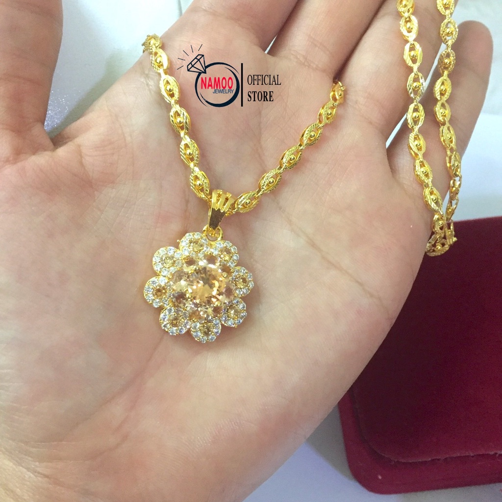 Dây Chuyền Đính Đá Hoa Trà V800 kết hợp Dây Thoi V014 Bản Lớn Namoo Jewelry Chuyên Sỉ