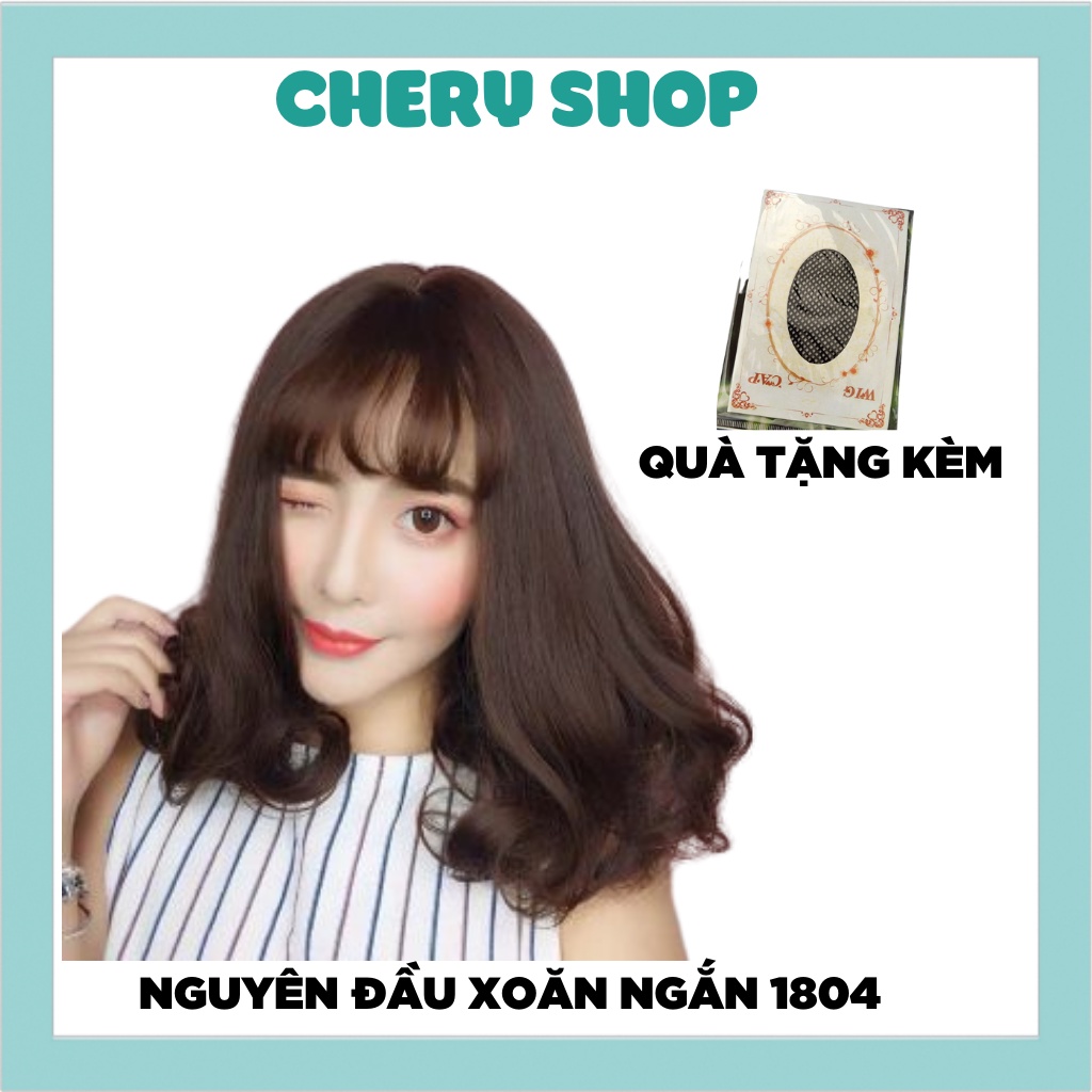 Tóc giả nguyên đầu  FREESHIP  nguyên đầu xoăn ngắn 1804 tặng kèm lưới