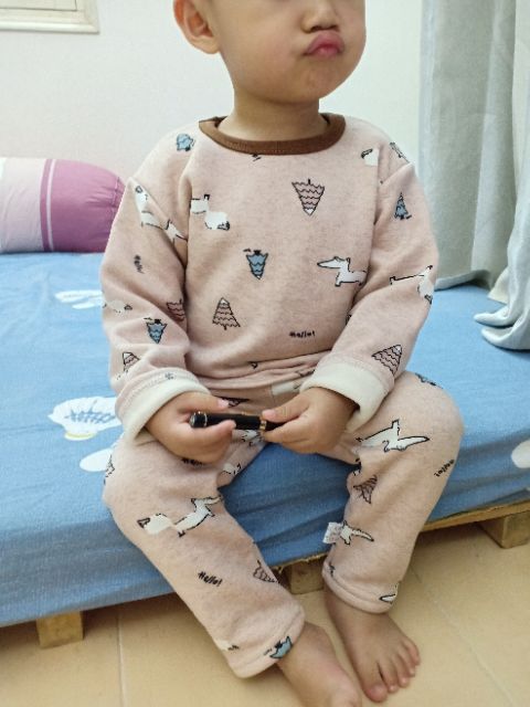 Bộ ngủ nỉ lót lông hoạ tiết