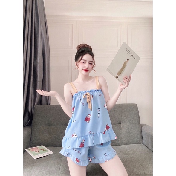 Set đồ bộ 2 dây mặc nhà chất kate lụa siêu mát freesize dưới 60 kí | BigBuy360 - bigbuy360.vn