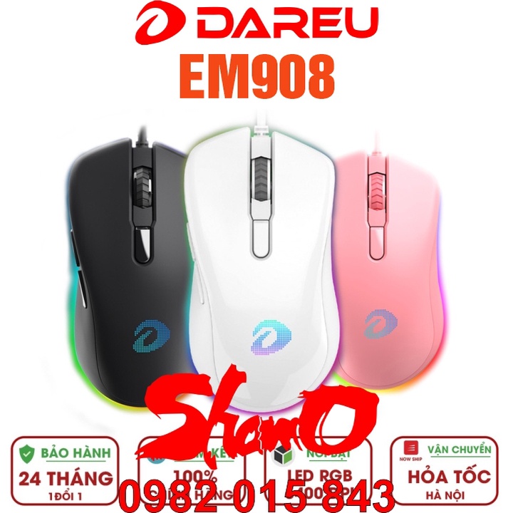 Chuột Gaming có dây Dareu EM908 – Chính hãng – Độ nhạy 6400 DPI – Tốc độ tối đa 150IPS – Bảo hành 24 tháng