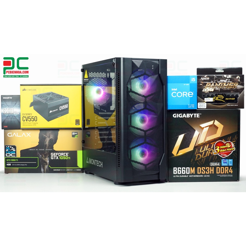 THÙNG MÁY TÍNH PCBH GAMING I5 12400/B660M/8G/256G/550W/1050Ti 4G MỚI