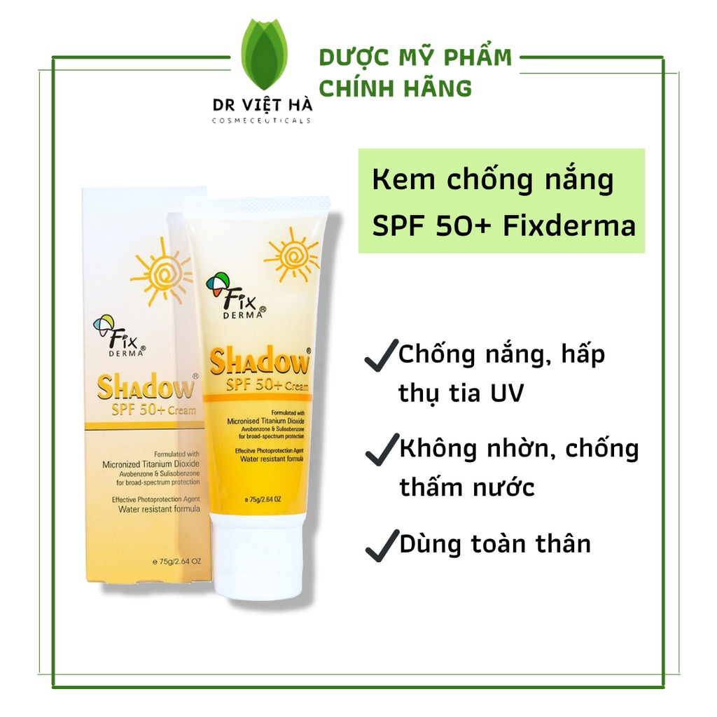 Gel Chống Nắng Toàn Thân bảo vệ da khỏi các tia có hại, công thức không nhờn, chống nước  Fixderma Shadow SPF 50+ 75g