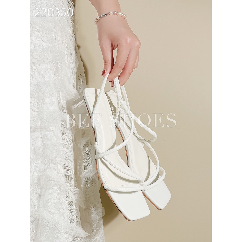 BEESHOES - SANDAL NỮ MŨI VUÔNG - SANDAL NỮ MŨI VUÔNG GÓT TRONG CAO 3 PHÂN SẴN MÀU ĐEN - KEM - TRẮNG 220350