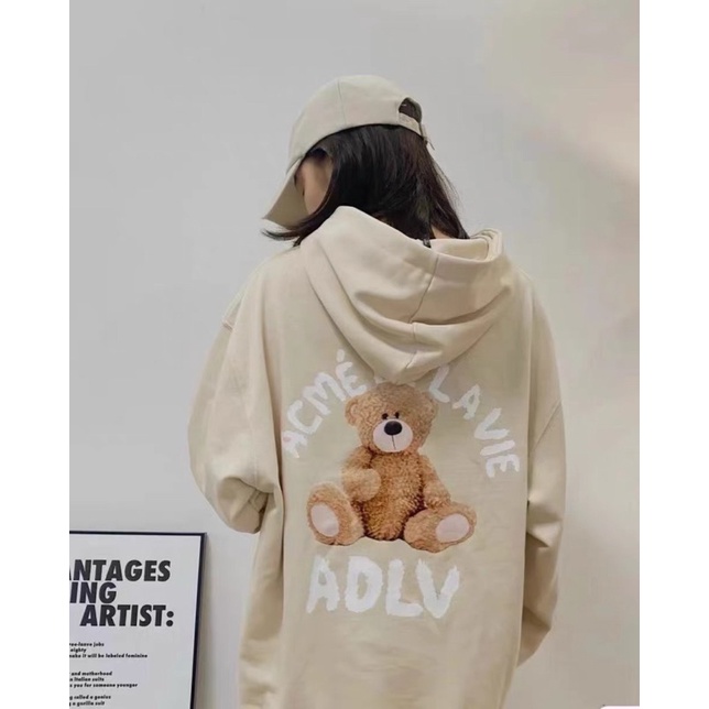 Áo khoác chui đầu hoodie nỉ ngoại in gấu nón 2 lớp unisex ulzzang nam nữ