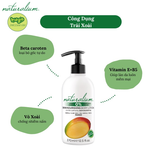 Sữa Dưỡng Thể Naturalium Body Lotion Hương Xoài Thiên Nhiên Làm Sáng Da xuất xứ Tây Ban Nha 370ml Hugo Shop