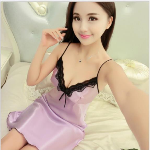 Đồ Ngủ Sexy❣️ Váy Ngủ 2 Dây Gợi Cảm ❣️[FreeShip-Có Video Thật] ❣️Phi Lụa Satin Phối Ren Quyến Rũ ‣ *