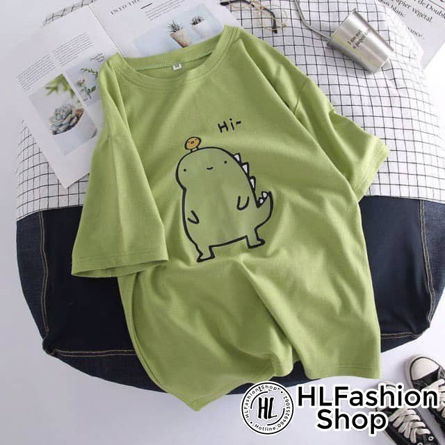 Áo thun tay lỡ form rộng HI KHỦNG LONG siêu dễ thương, áo phông form rộng size HLFashion | BigBuy360 - bigbuy360.vn