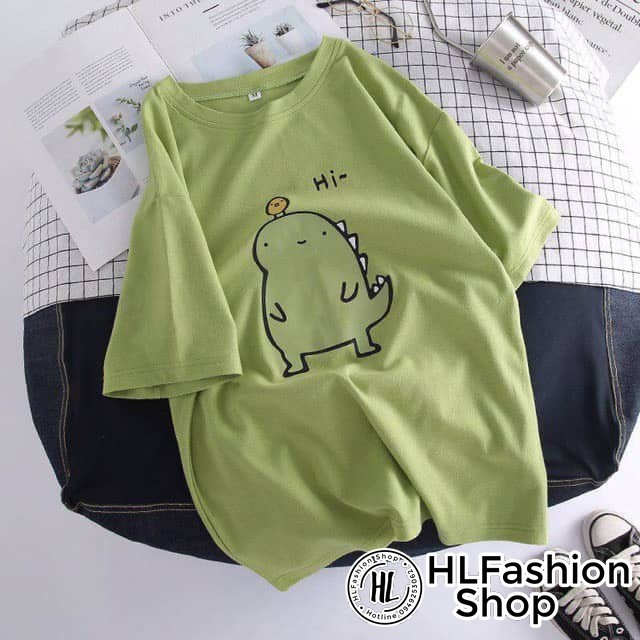 Áo thun tay lỡ form rộng HI KHỦNG LONG siêu dễ thương, áo phông form rộng size HLFashion | BigBuy360 - bigbuy360.vn