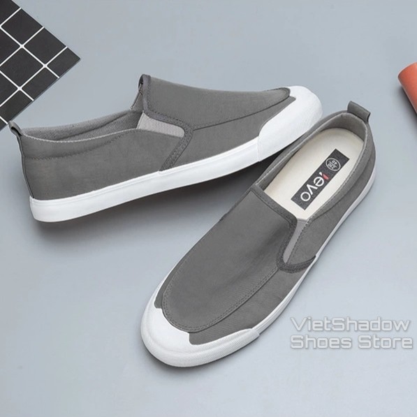 Slip on nam LEYO - Giày lười vải nam - Vải polyester 3 màu đen full, đen đế trắng và xám  - Mã SP A1109 | BigBuy360 - bigbuy360.vn