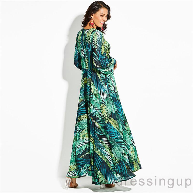 Đầm dáng dài cổ chữ V họa tiết hoa xinh xắn thời trang cho nữ