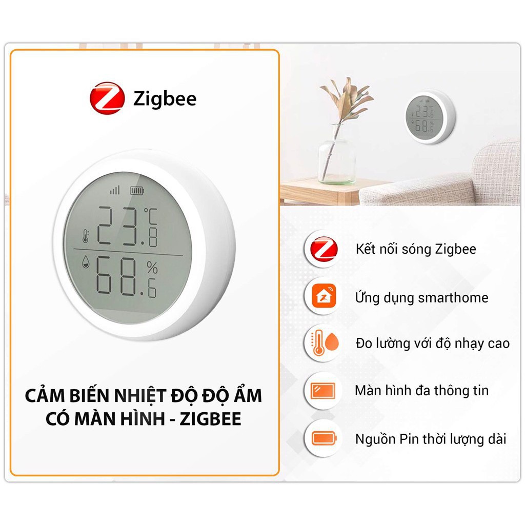 [Bảo Hành 6 tháng] Đồng Hồ Cảm Biến Nhiệt Độ Độ Ẩm Tuya Zigbee Có Hiển Thị Màn Hình