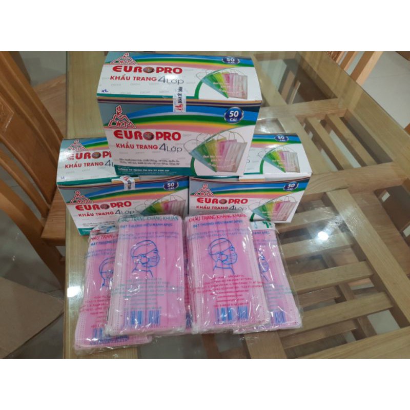 khẩu trang y tế 4 lớp màu hồng Europro
