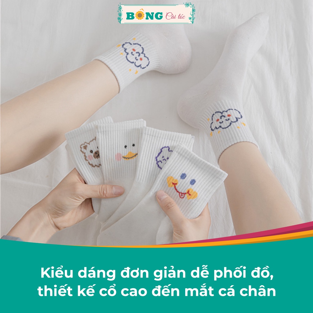 Tất nữ cổ ngắn họa tiết hoạt hình chất cotton mềm mịn co giãn 4 chiều phong cách Hàn Quốc TC20 - Vớ BÔNG Cài Tóc