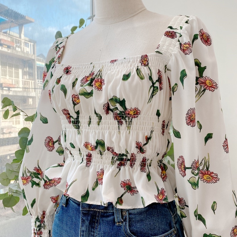 Áo cổ vuông chạy bo chỉ - JF06