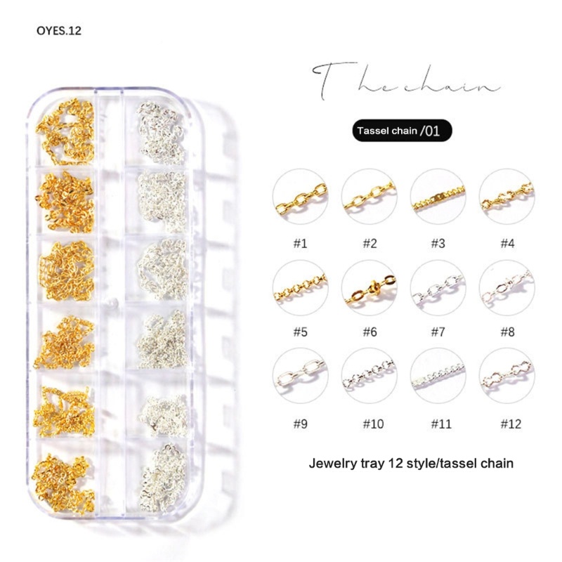 Hộp 12 Ngăn Đựng Hạt Kim Loại 3D Trang Trí Móng Tay