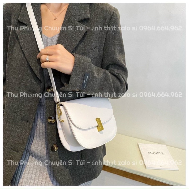 Túi đeo chéo nữ chất da trơn mềm khóa xoay phong cách hàn quốc đơn giản