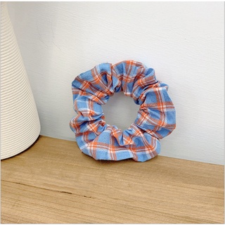 Dây buộc tóc, cột tóc scrunchies caro xanh cam