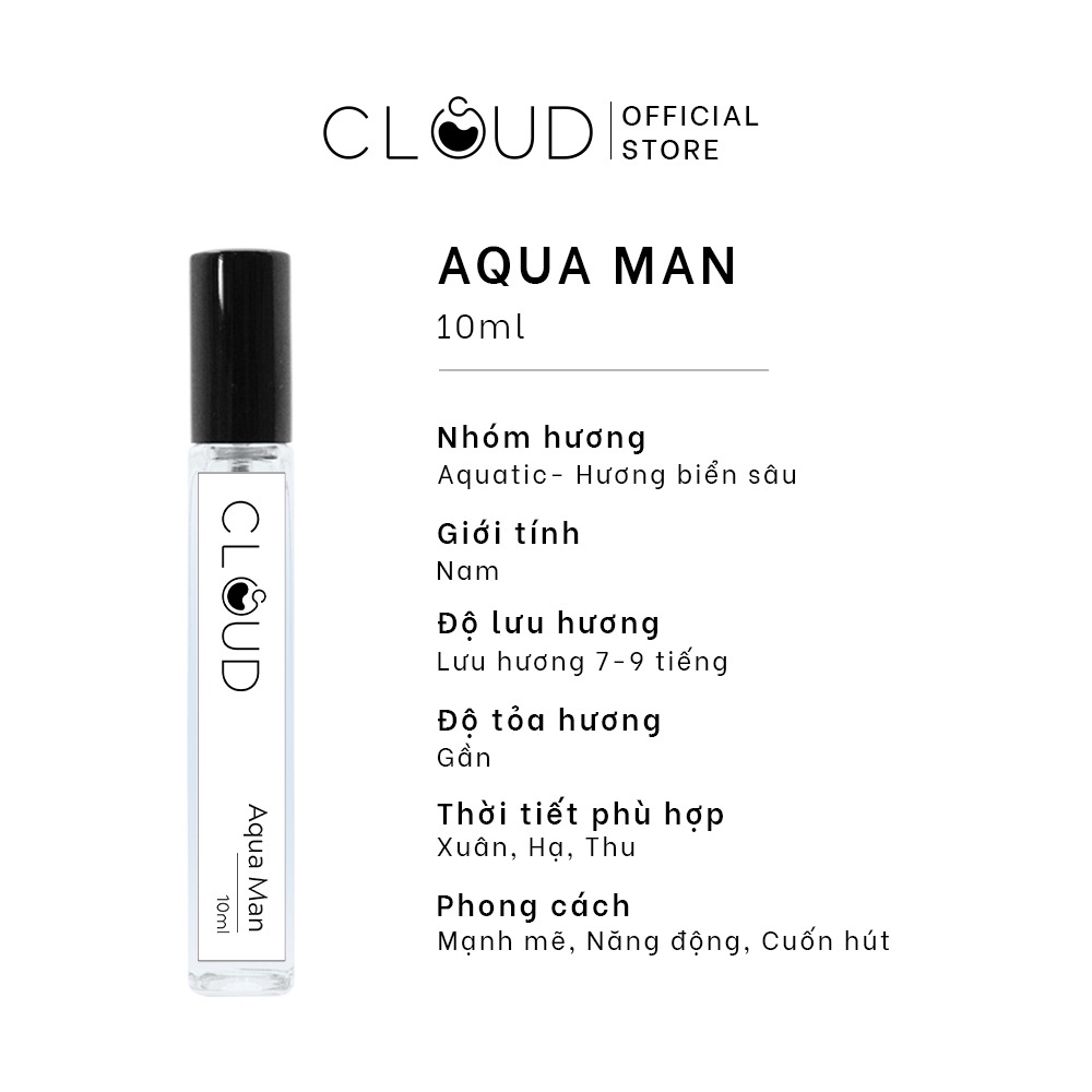 Tinh Dầu Nước Hoa Nam Cloud AquaMan, Nước Hoa Nam Hấp dẫn, Tinh tế, Nam Tính - Hương Thơm Biển Sâu