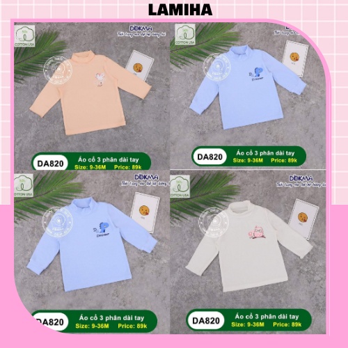 Áo thun dài tay cotton thu đông cho bé trai bé gái Dokma sale size 3Y DA820 Lamiha