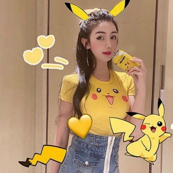 Áo croptop ôm tay ngắn hoạ tiết Pikachu dễ thương - AO050