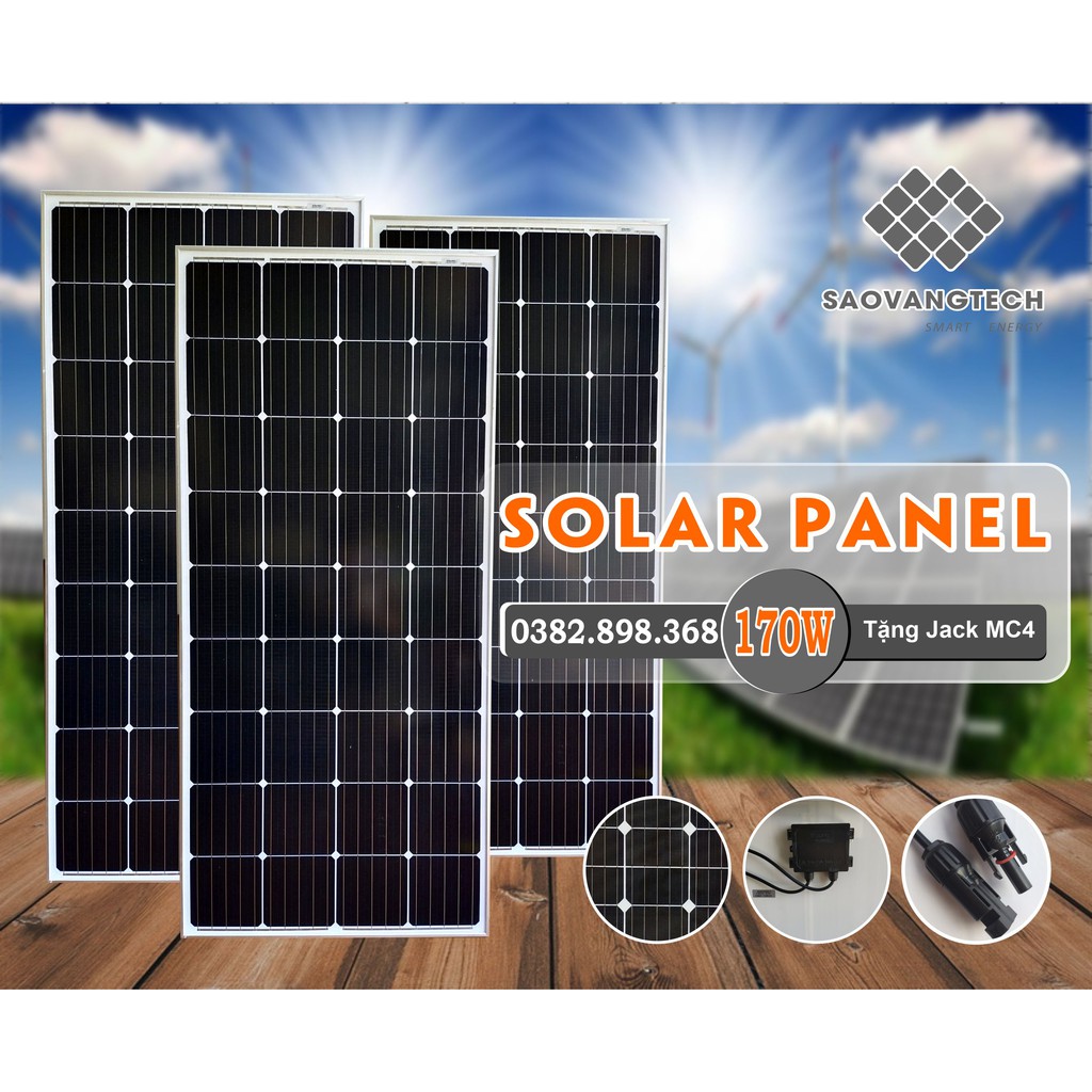 TẤM PIN NĂNG LƯỢNG MẶT TRỜI 170W MONO SOLAR PANEL + TẶNG JACK MC4