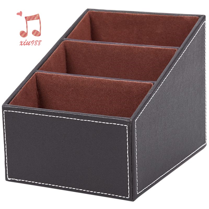 1pcs Leather Remote control CD organizer phone desktop Storage Box(Brown)