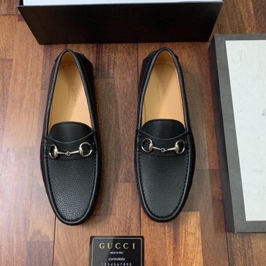 Giày lười moca Gu cci nam da thật, giày mọi GC lót da đế cao su Bản đẹp fullbox thẻ bill.