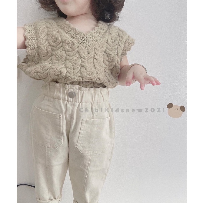 Set gile hoạ tiết quần jean mềm cho bé gái