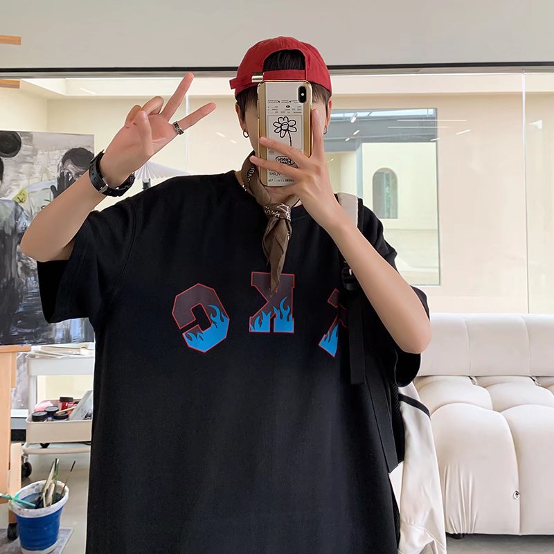 Áo Thun Tay Ngắn Dáng Rộng In Chữ Phong Cách Hip Hop Hàn Quốc Thời Trang Mùa Hè Cho Nam Size M-8XL