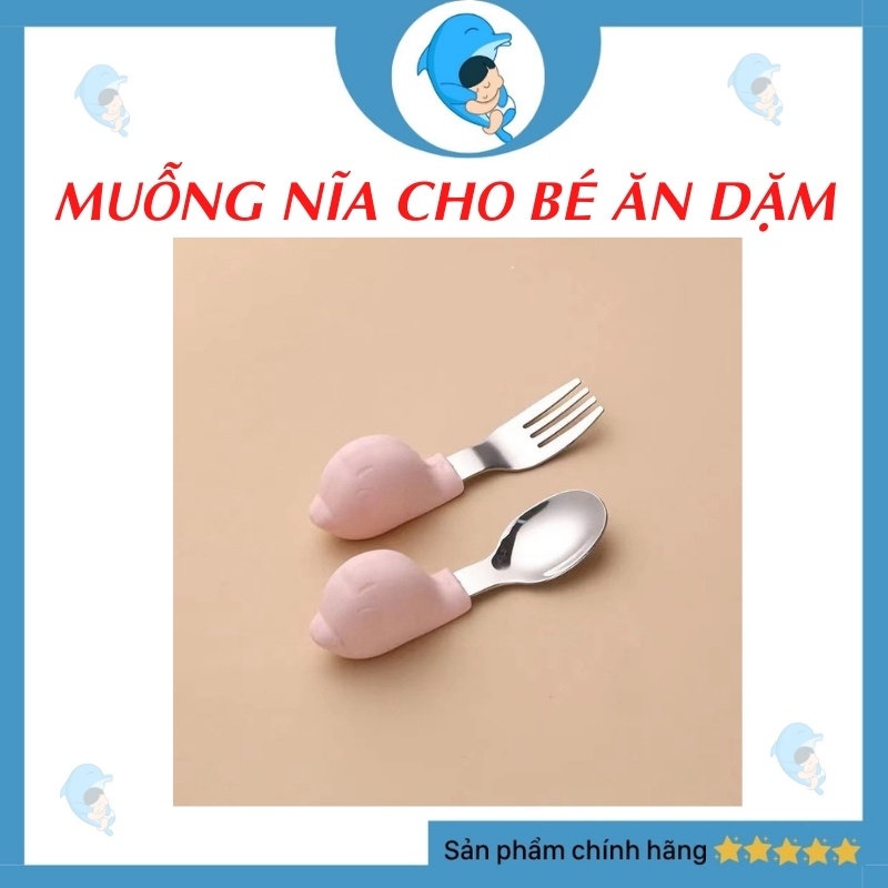 Set Muỗng/Thìa Nĩa Hình Thú Chất Liệu Inox Cao Cấp Không Gỉ An Toàn Cho Bé Ăn Dặm