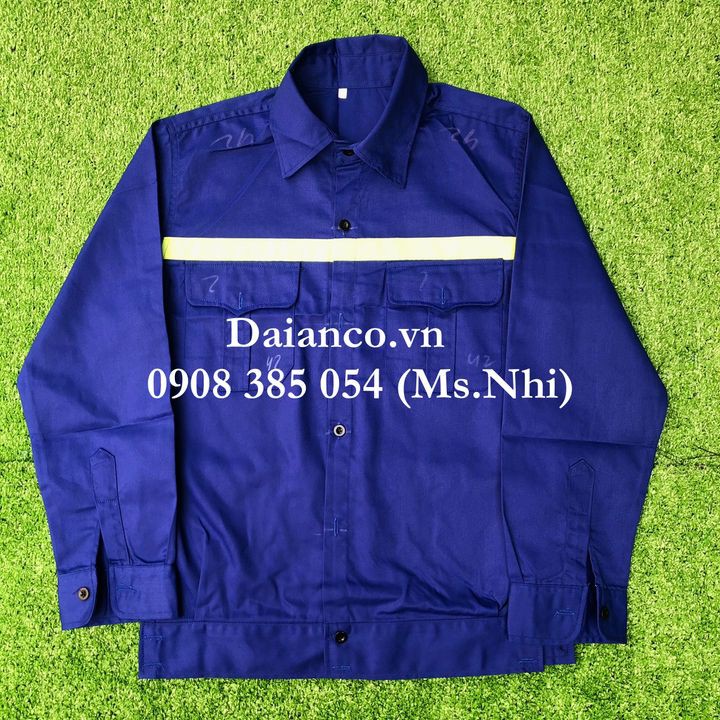 Áo bảo hộ công nhân may kèm phản quang vải kaki Nam Định thoáng mát- Hình thật