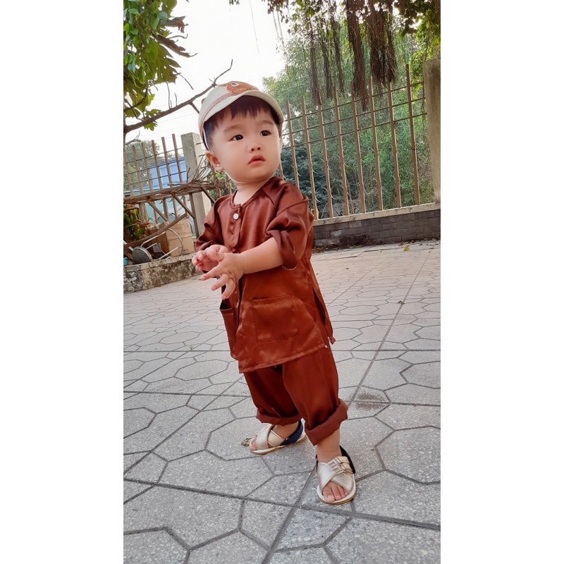 Bộ bà ba nâu cho bé Trai và bé gái  chất lụa