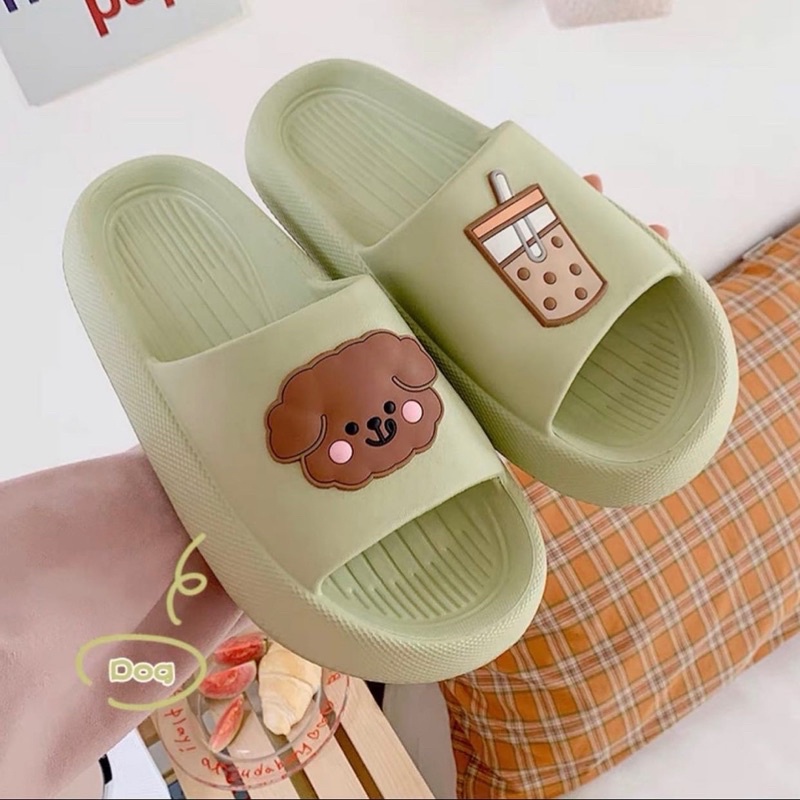 DÉP SLIPPERS BÁNH MÌ HÌNH GẤU TRÀ SỮA
