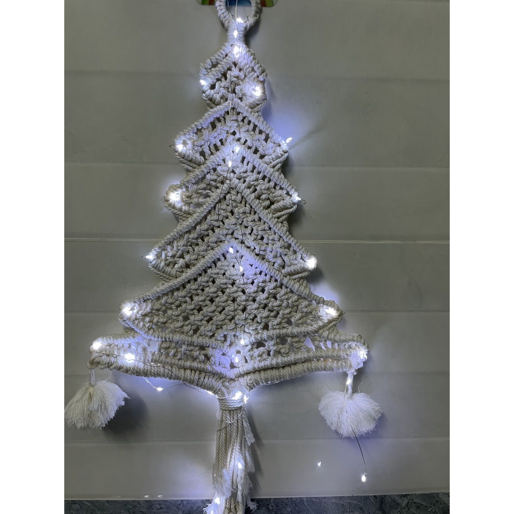 Cây thông noel cao 1m, cây thông treo tường trang trí dễ thương làm bằng dây cotton macrame