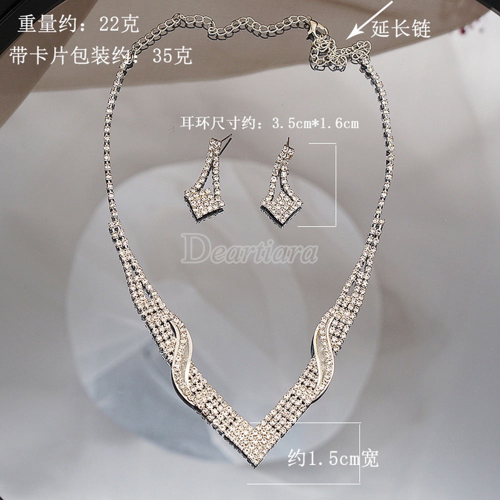 Bộ Vòng cổ Và Bông Tai Đính Đá Kim Cương Siêu Lấp Lánh Toàn Bộ Cho Cô Dâu