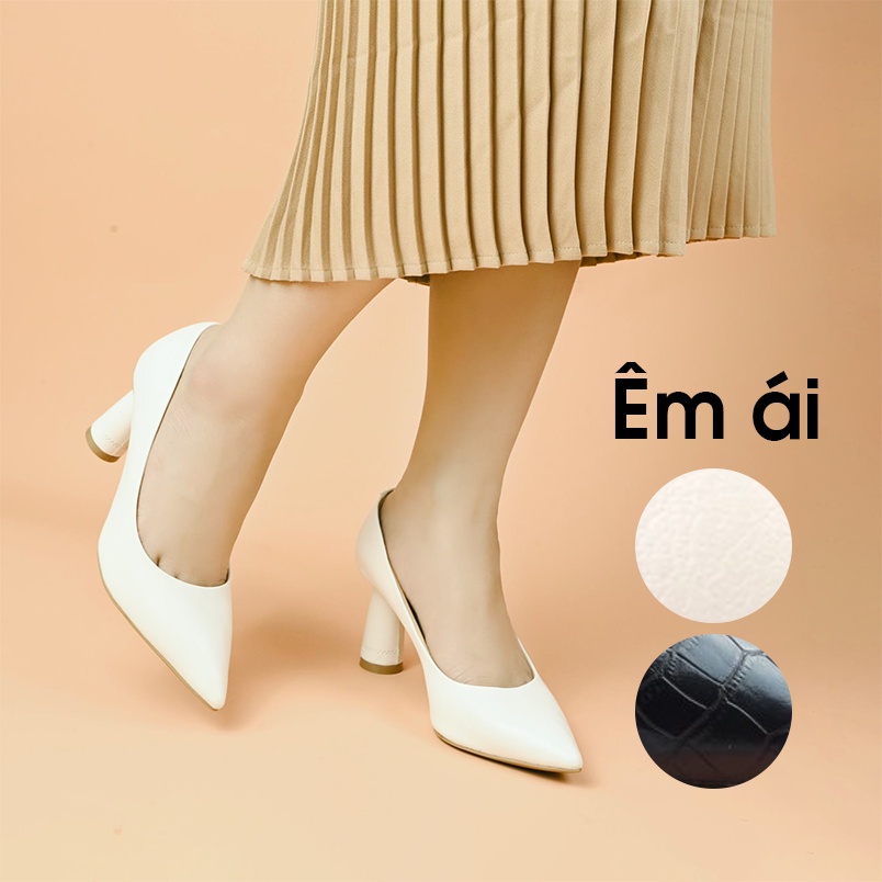Giày cao gót nữ da mềm 7cm, Giày cao gót mũi nhọn hàng VNXK - Kimy Store