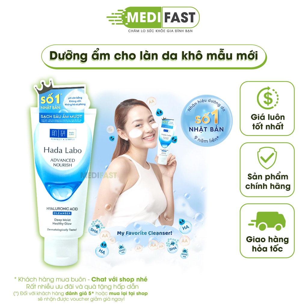 Sữa rửa mặt dưỡng ẩm tối ưu Hada Labo Cleanser tuýp 80g - giúp làm sạch sâu dịu nhẹ, dưỡng da ẩm mịn Chính hãng Hadalabo
