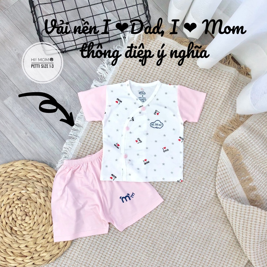 Quần áo sơ sinh ngắn tay cho bé trai bé gái mùa hè giá rẻ đồ sơ sinh cho bé Pama trắng pha cộc cúc chéo
