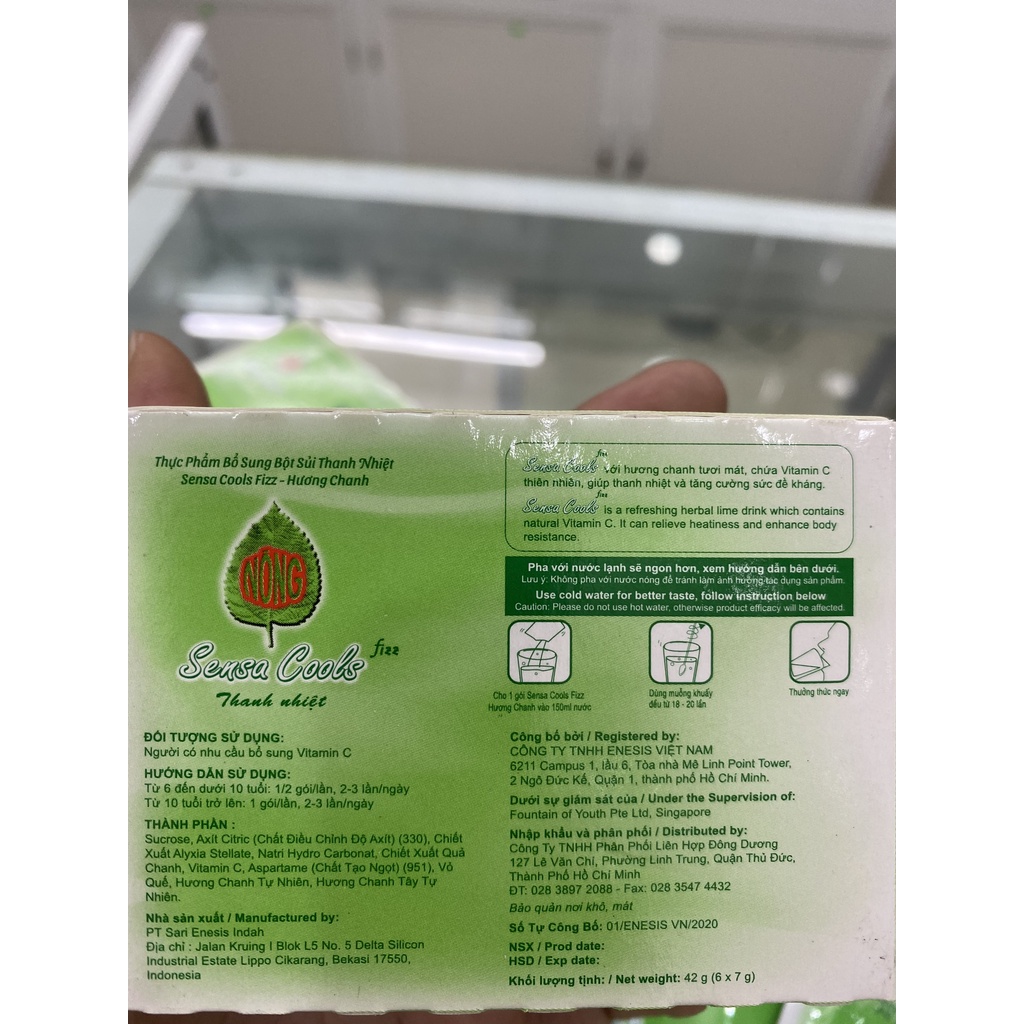 Bột sủi thanh nhiệt Sensa cool Fizz - hương chanh - hộp 6 gói - giúp thanh nhiệt cơ thể và tăng sức đề kháng