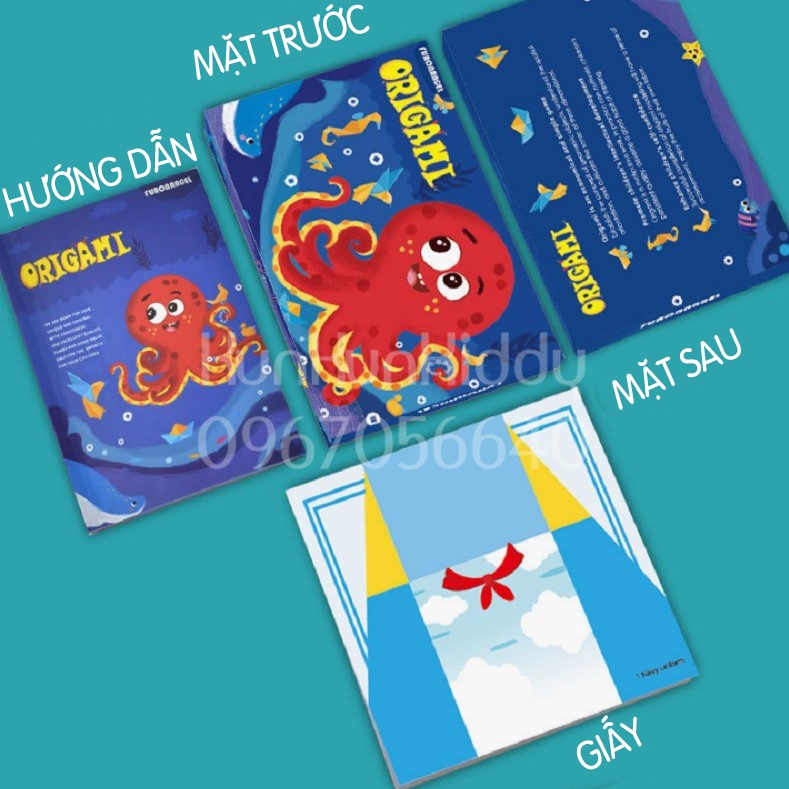Bộ giấy thủ công origami nhiều hình động vật cho bé, giấy gấp thủ công nhiều màu