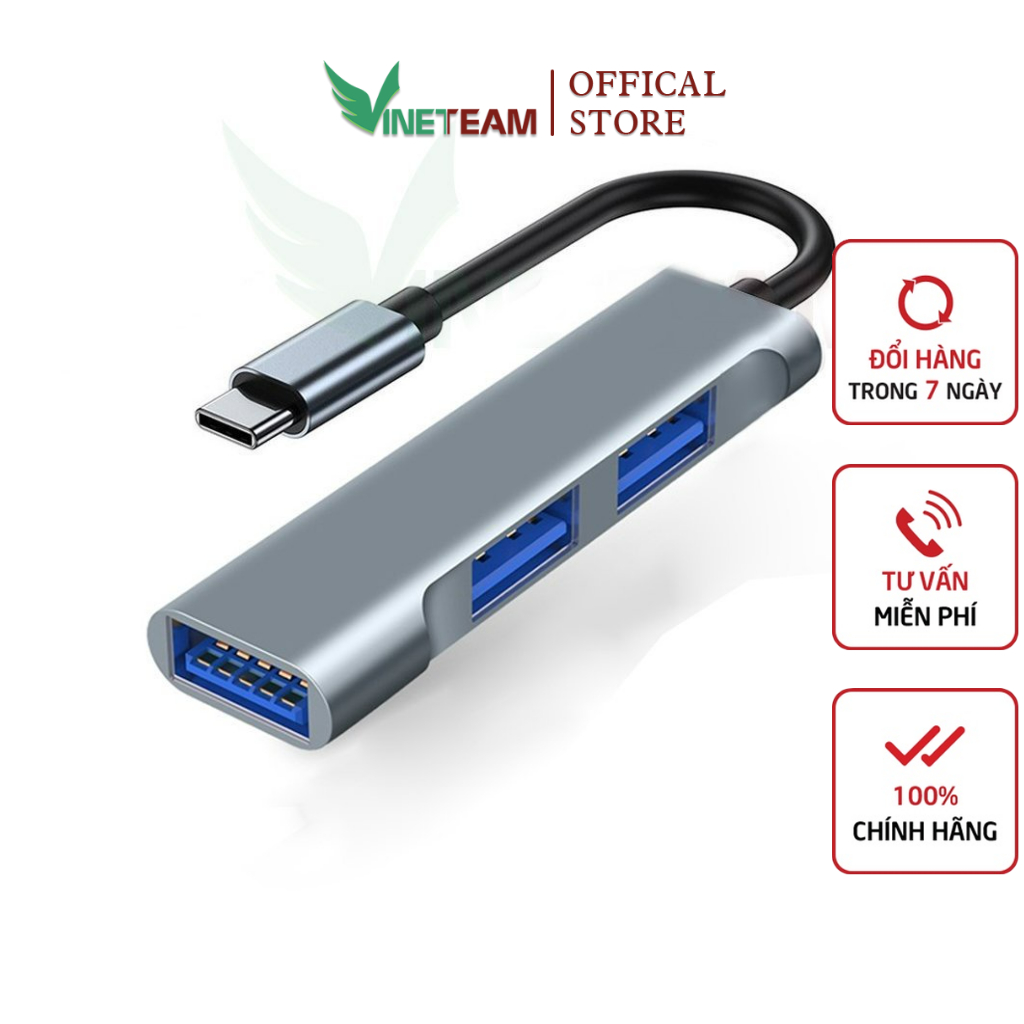 Bộ chuyển đổi HUB Vinetteam 3 cổng USB 3.0 Type truyền dữ liệu tốc độ cao cho máy tính -dc4756