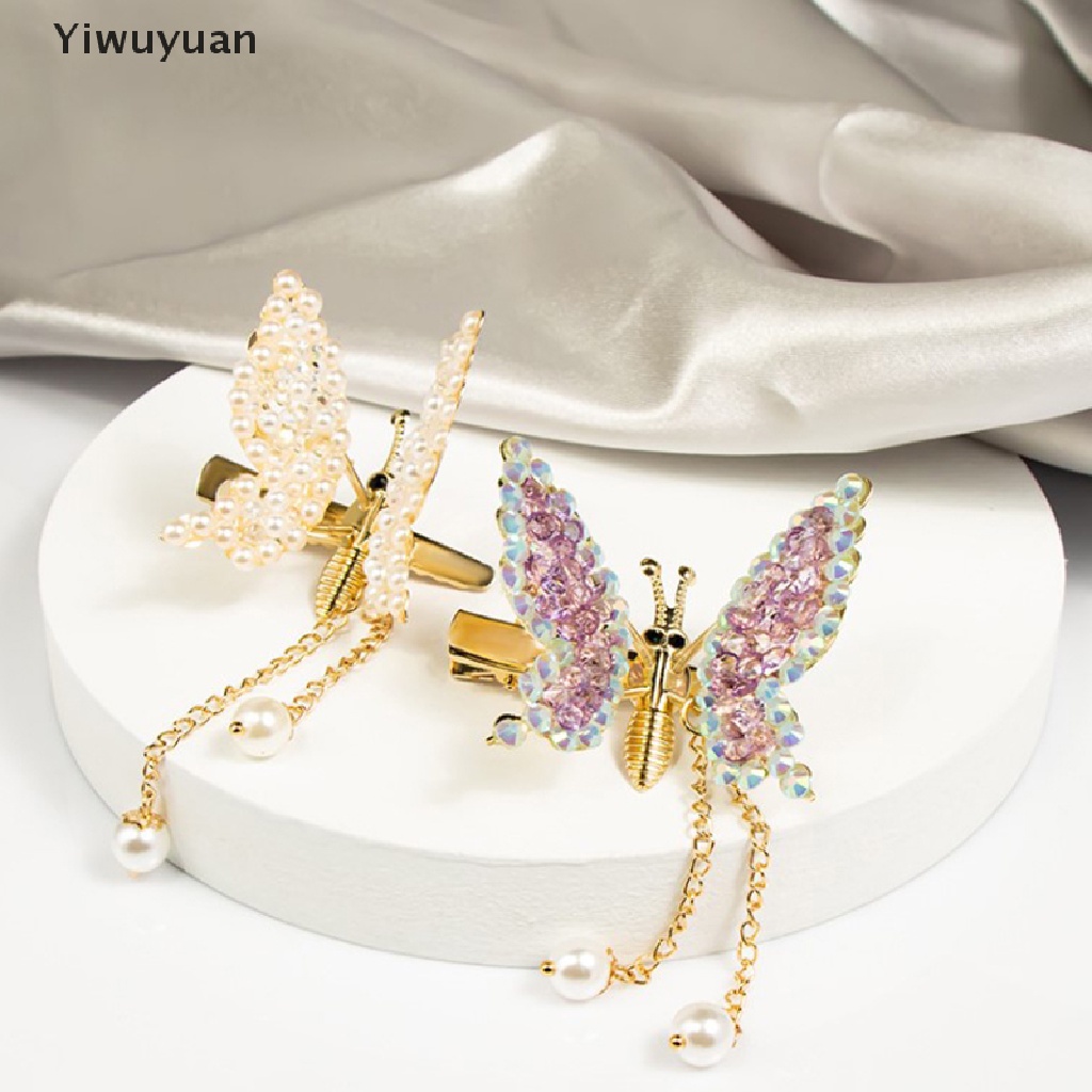 &lt; Yiwuyuan &gt; Kẹp Tóc Mái Bướm Chuyển Động Bằng Hợp Kim Đính Ngọc Trai DIY Cho Bé Gái