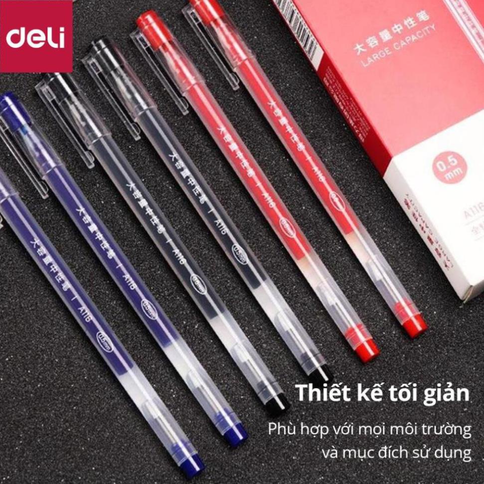 Bút gel nước 0.5mm Deli - viết được 800m - 1 chiếc - Màu đỏ / Xanh / Đen - A116