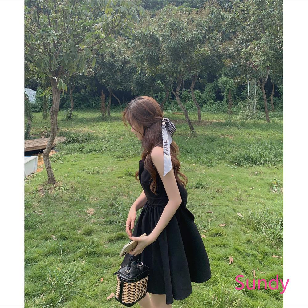 Đầm Chữ A Hở Lưng Phối Nơ Xinh Xắn Thời Trang Mùa Hè Cho Nữ