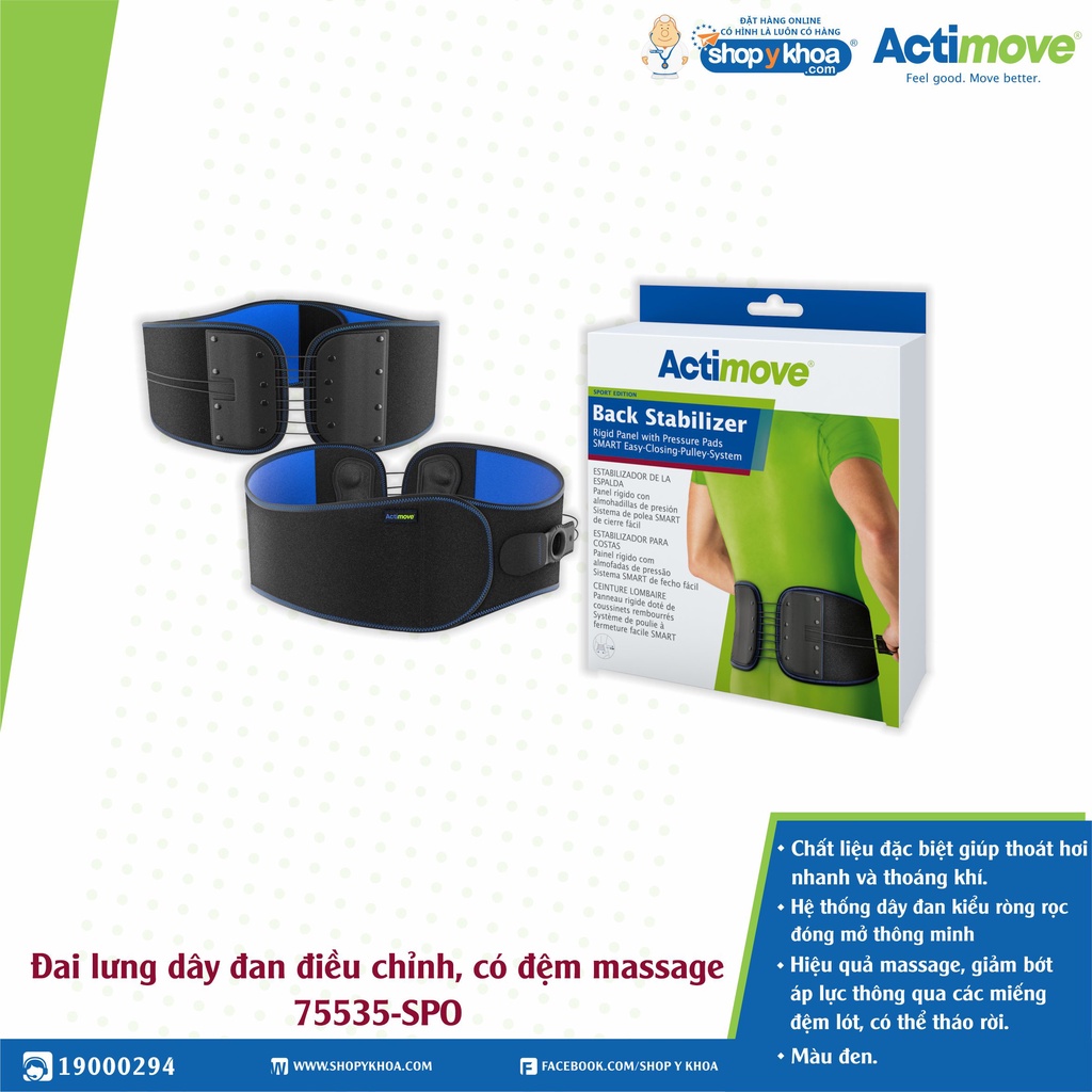 [CÓ QUÀ TẶNG] Đai lưng dây đan điều chỉnh, có đệm massage 75535-SPO Actimove Back Stabillizer